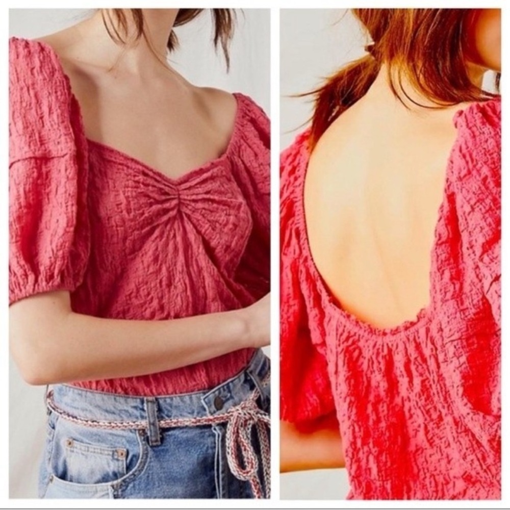 NWT Intimately Free People Pink Puff Sleeve Magic Hour Bodysuit XS